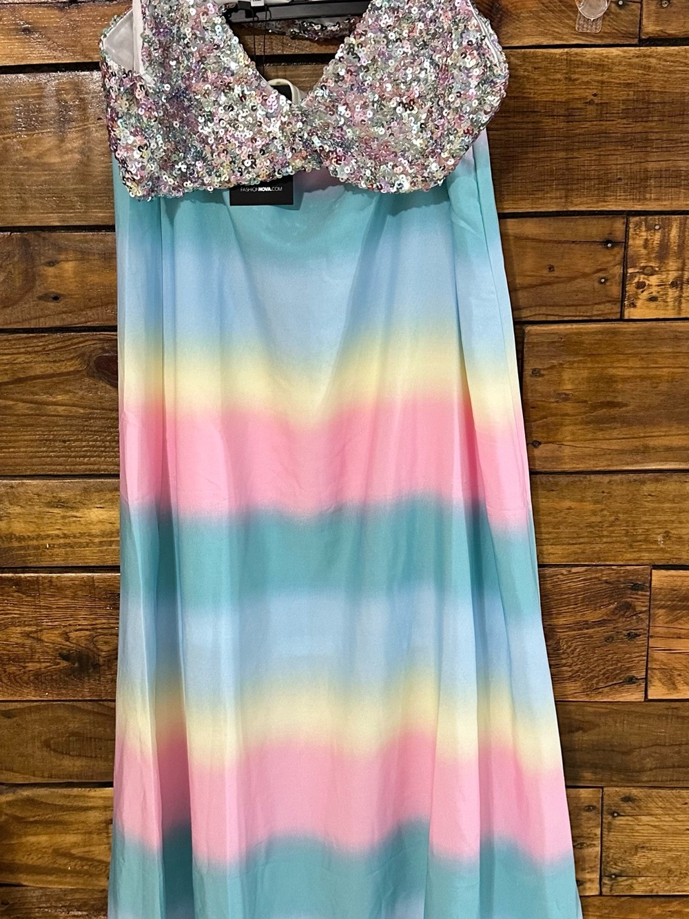 Fashion Nova Pastel Sequin Bodice Maxi Dress - Aqua Pink Cream